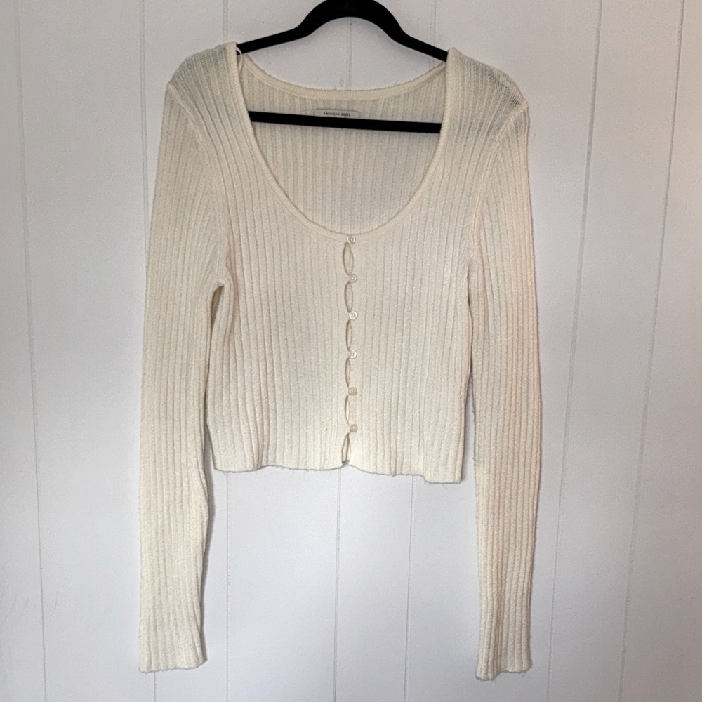American Eagle Outfitters Cream Knit Cardigan Size L